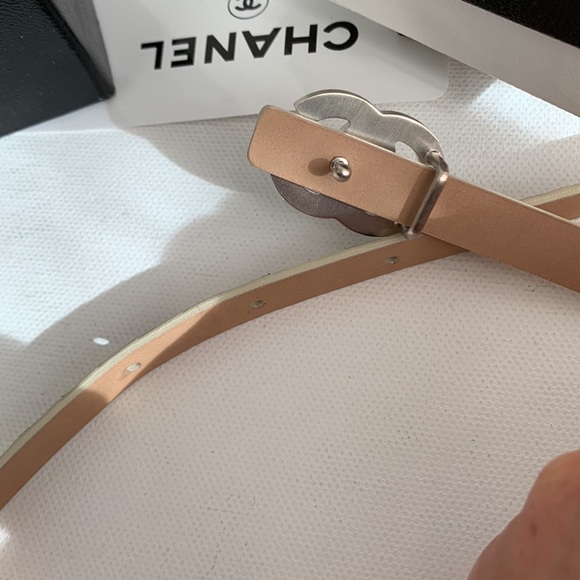 CHANEL Python Cream Brown Snake & Leather Skinny Belt CC Logo w/ Matte Silver HW - Picture 8 of 16